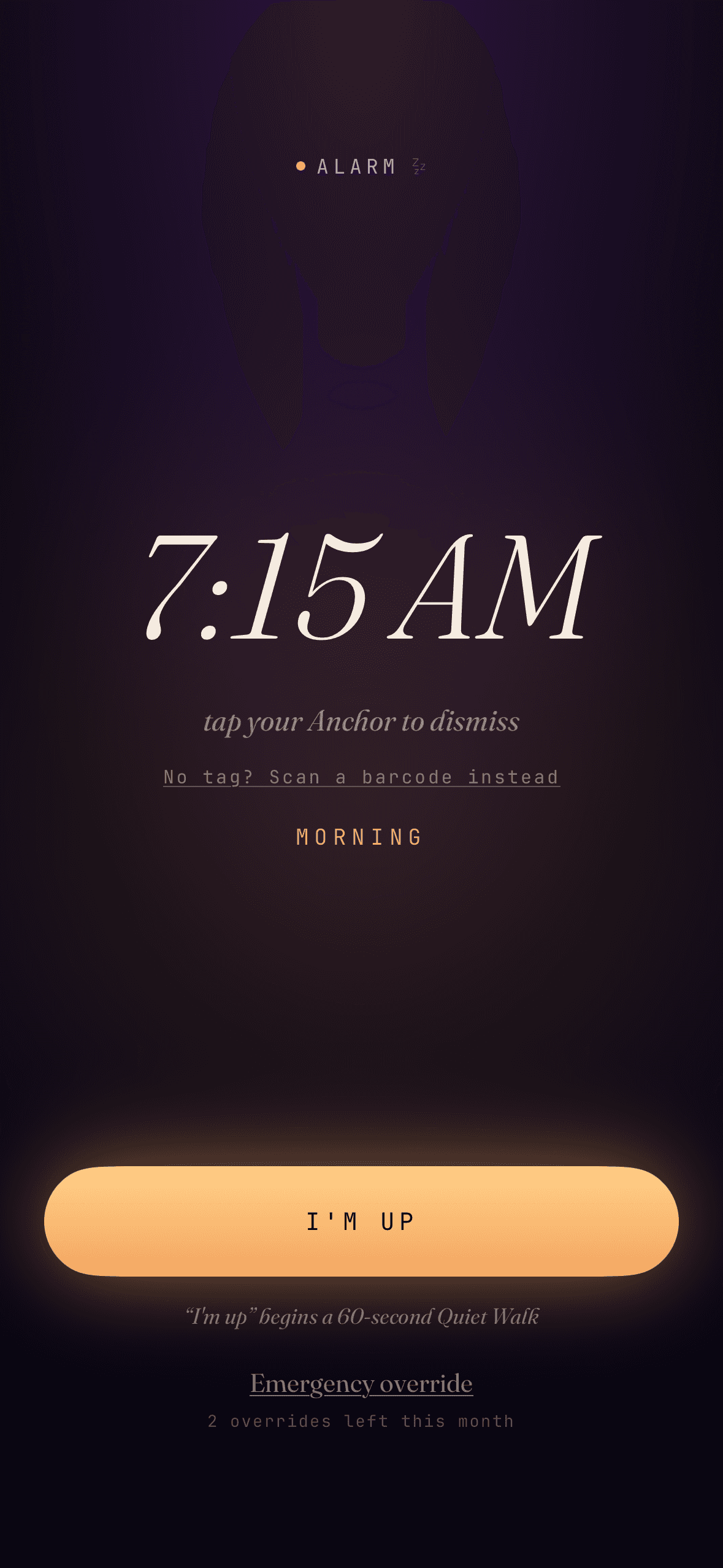 AnchorMorning alarm ringing — tap your Anchor to dismiss